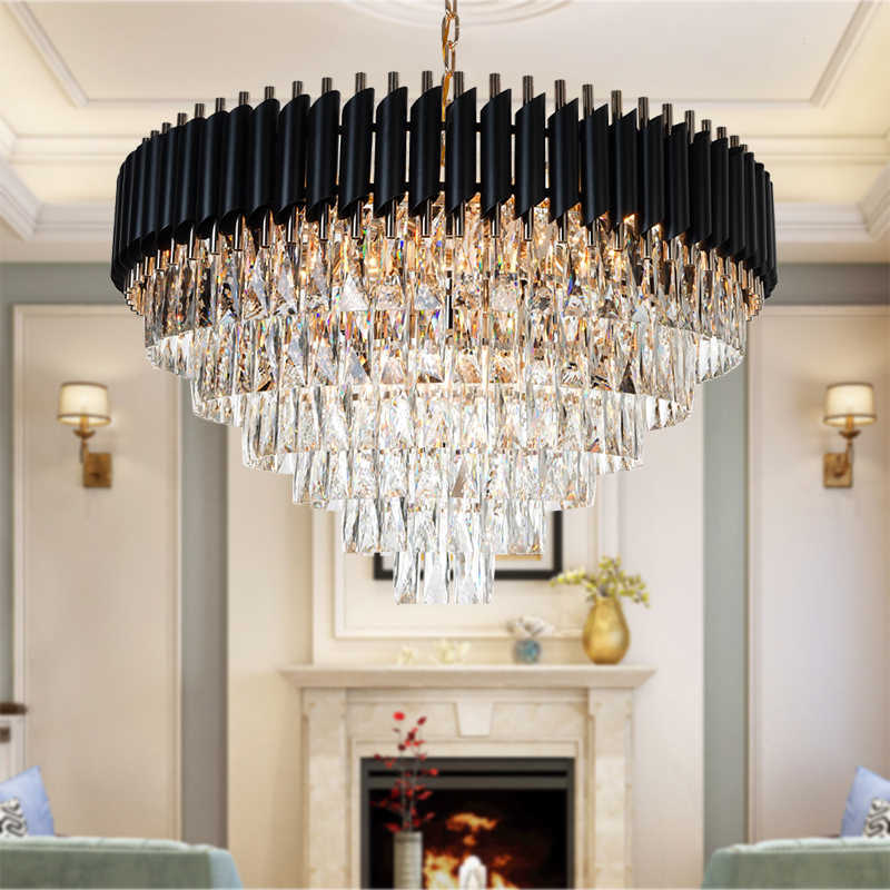 Island Black Metal Circle Lighting Clear K9 crystal chandelier table lamp  LT-71225