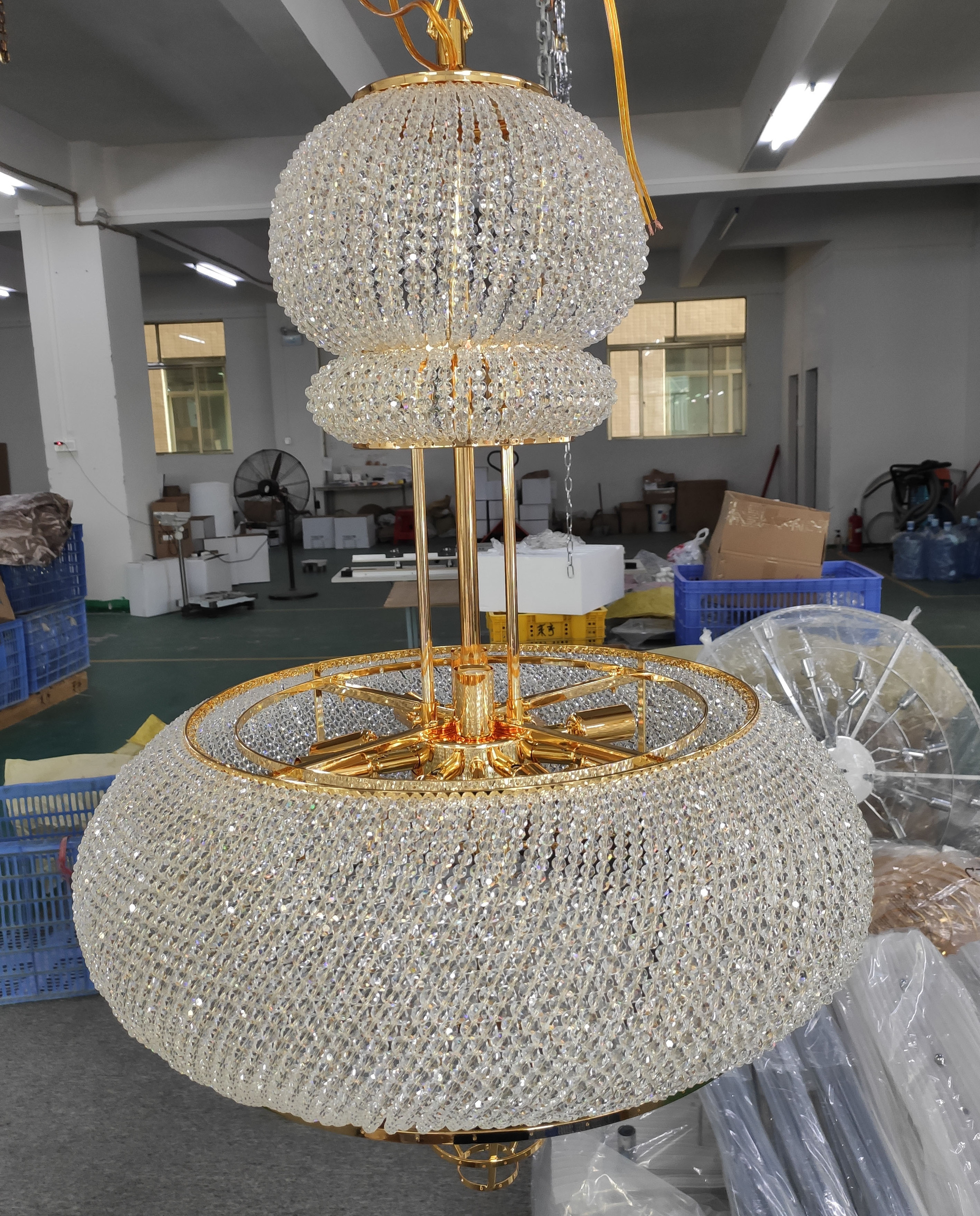 Factory Wholesale Modern Luxury Decor Brass K9 Crystal Ceiling Light Fixture Hallway Aisle Pendant Lamp Chandelier