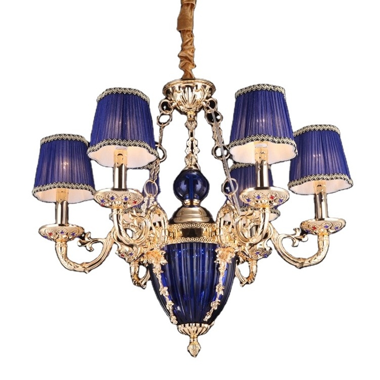 European French Luxury Purple Flannelette Crystal Chandeliers Hanging Light Fixture