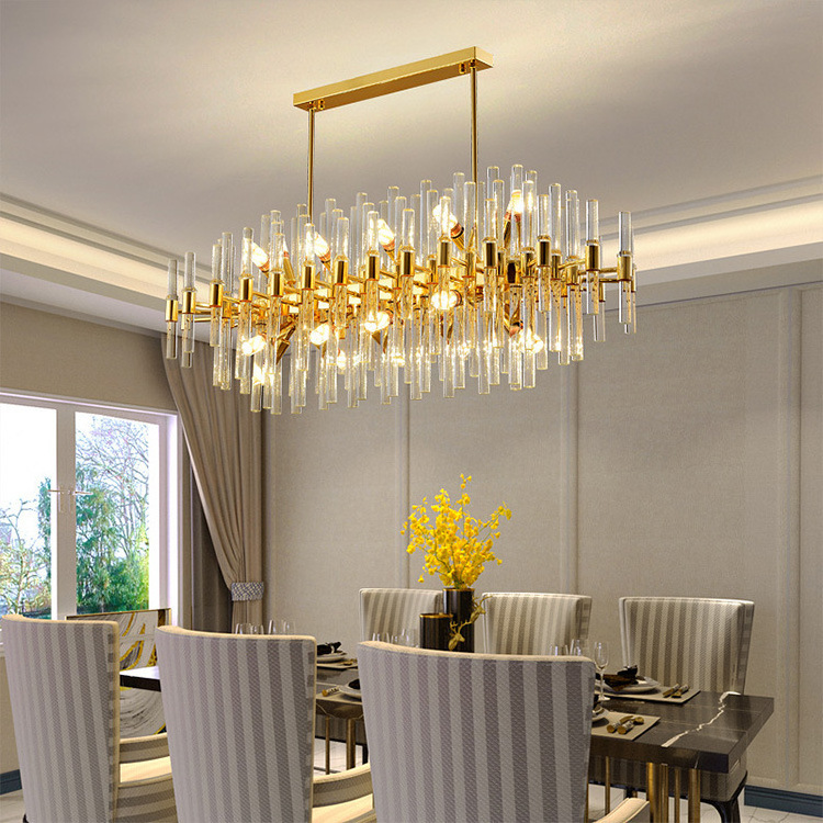 Post Modern Luxury Living Room Dining Room Single Layer Chandelier Classic Indoor Transparent Glass Tube Crystal Pendant Light