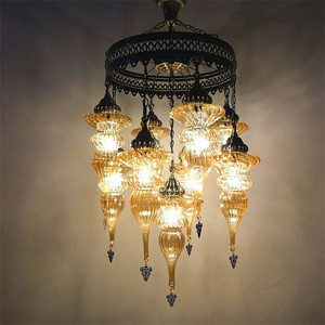 Laser Blown Glass Globe Turkish Moroccan Style Large Chandelier Entryway Lighting Entry Hall Lamp