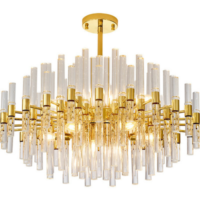 Post Modern Luxury Living Room Dining Room Single Layer Chandelier Classic Indoor Transparent Glass Tube Crystal Pendant Light