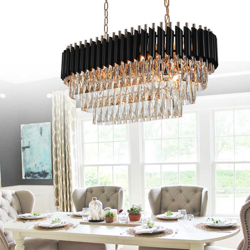 Island Black Metal Circle Lighting Clear K9 crystal chandelier table lamp  LT-71225