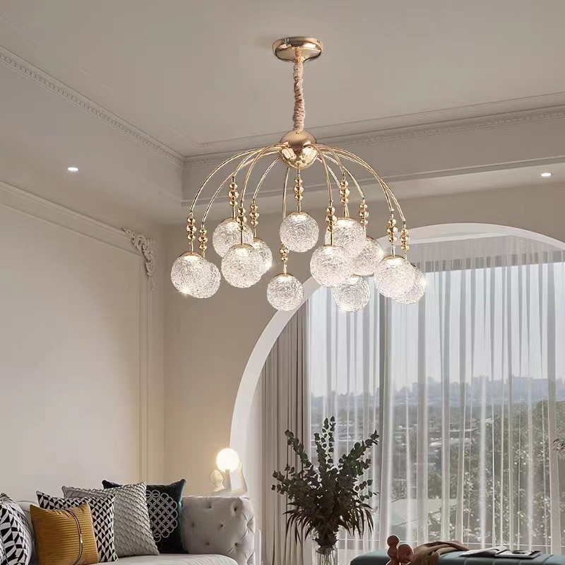 French round chandelier living room dining table post-modern LED glass ambient decorative chandelier