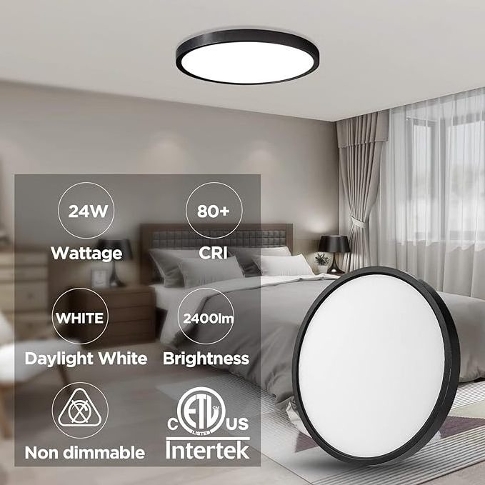 LED Flush Mount Ceiling Light Fixture 5000K Daylight White,24W 12 Inch Flat Modern Ceiling Lighting Ceiling Lamp for Bathroom