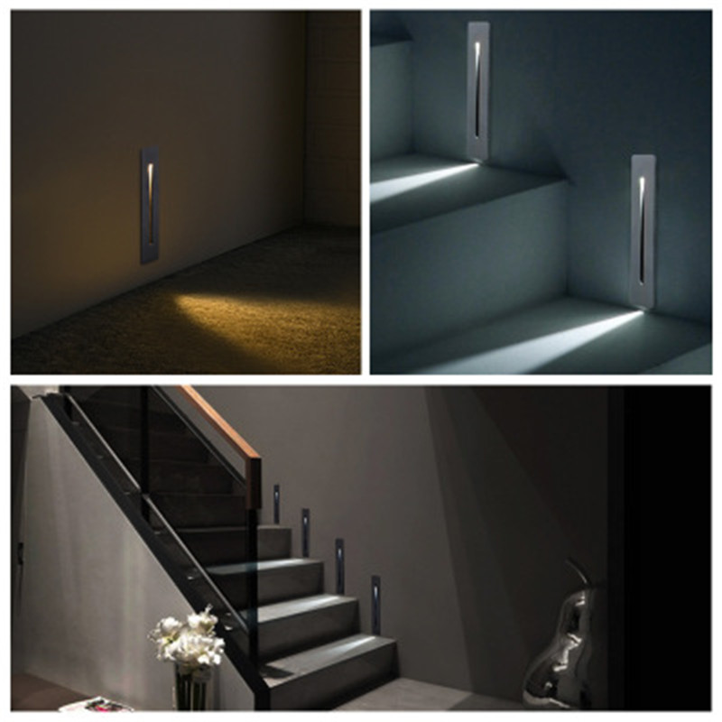 3W Aluminum Led Stair Step Light IP20 Human Body Induction Motion Sensor Recessed Wall Sconce Indoor