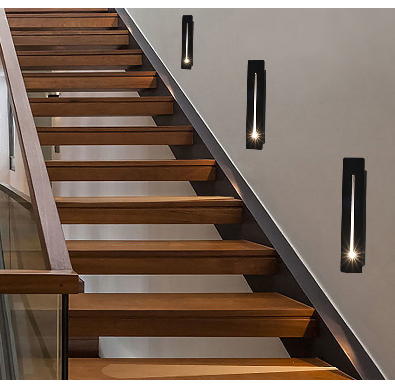 3W Aluminum Led Stair Step Light IP20 Human Body Induction Motion Sensor Recessed Wall Sconce Indoor