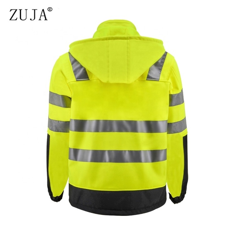 ZUJA High Visibility Green Work Waterproof Reflective Tape Light Men Safety Softshell Winter Jacket