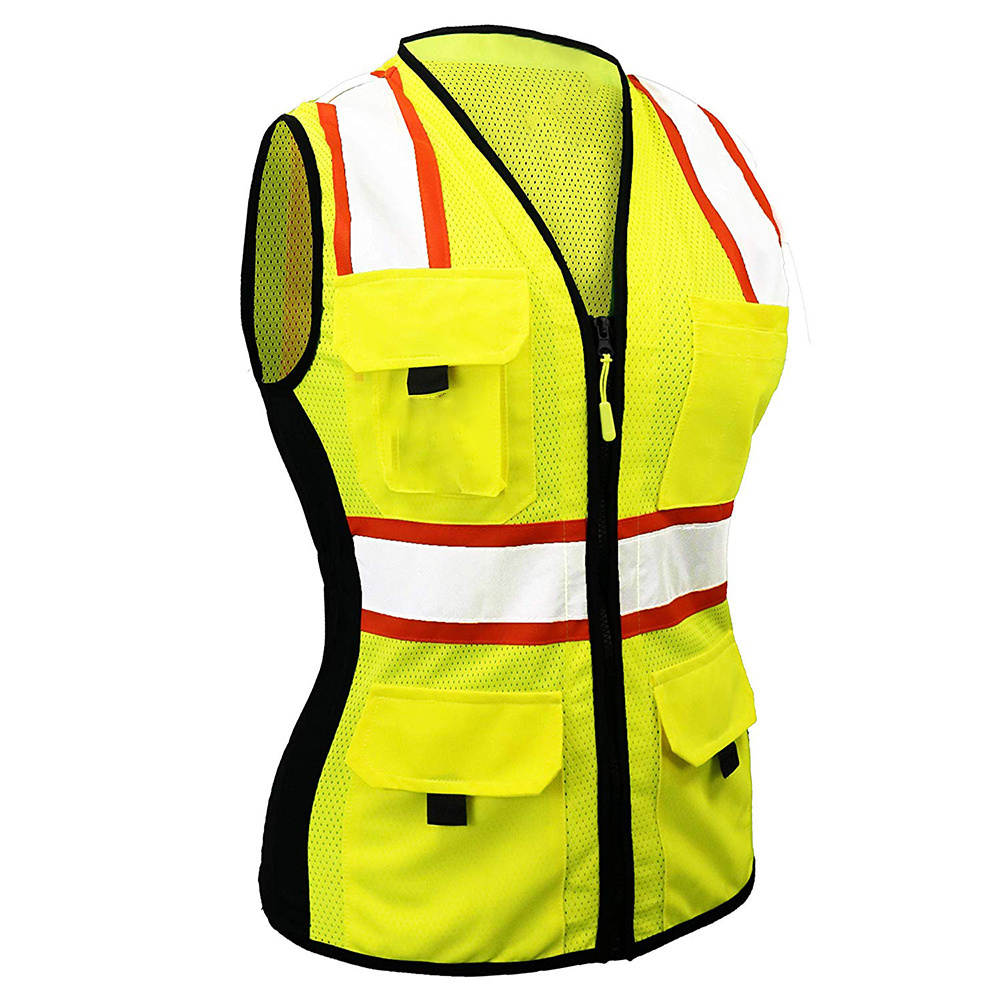 ZUJA Women Back Breathable Mesh 9 Pockets High Reflective Slim Fit Safety Vest