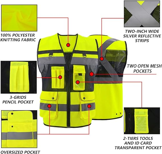 Wholesale High Visibility Reflective Tape Safety Vest Customized 3D Soft Mesh Reflective Safety Vest with Large Capacity Pocket