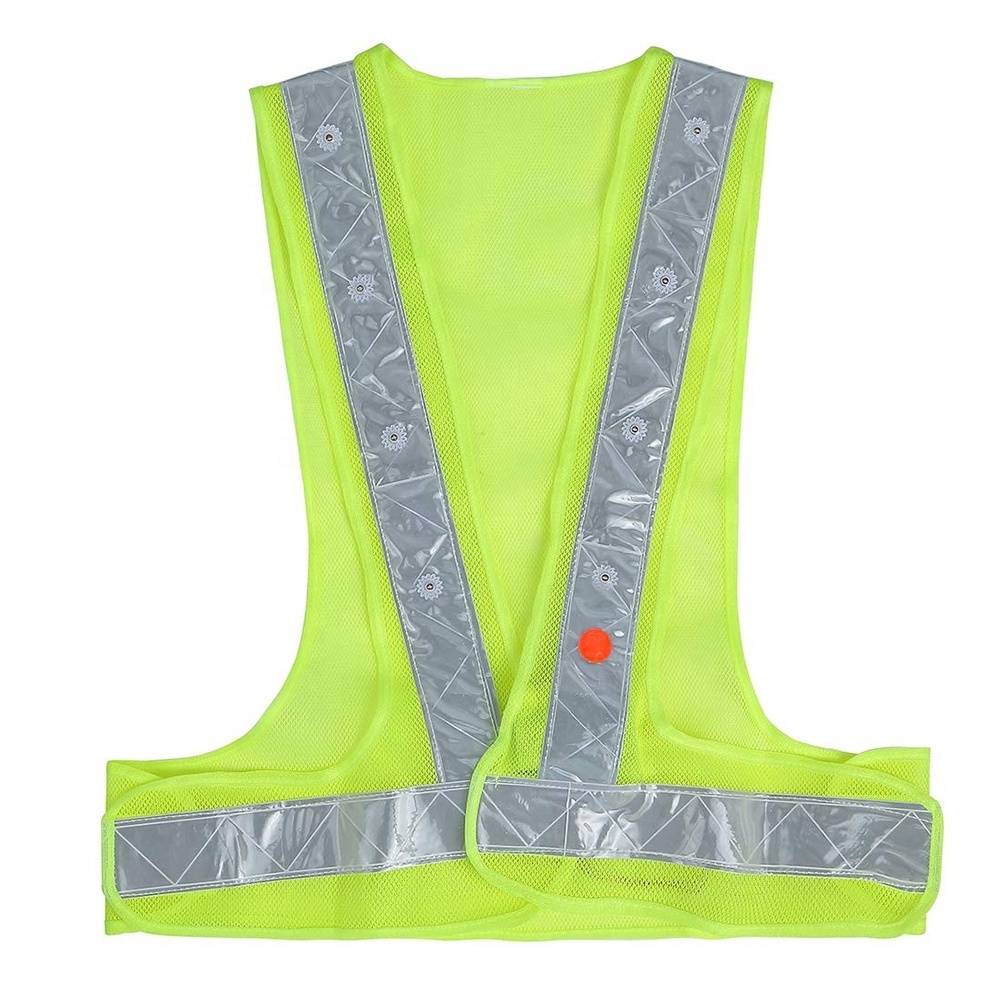 ZUJA Breathable Mesh Traffic Outdoor Warning Fluo Running Flashing Led Safety Vest