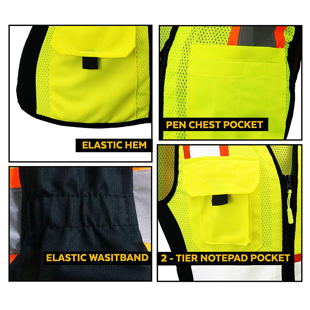 ZUJA Women Back Breathable Mesh 9 Pockets High Reflective Slim Fit Safety Vest