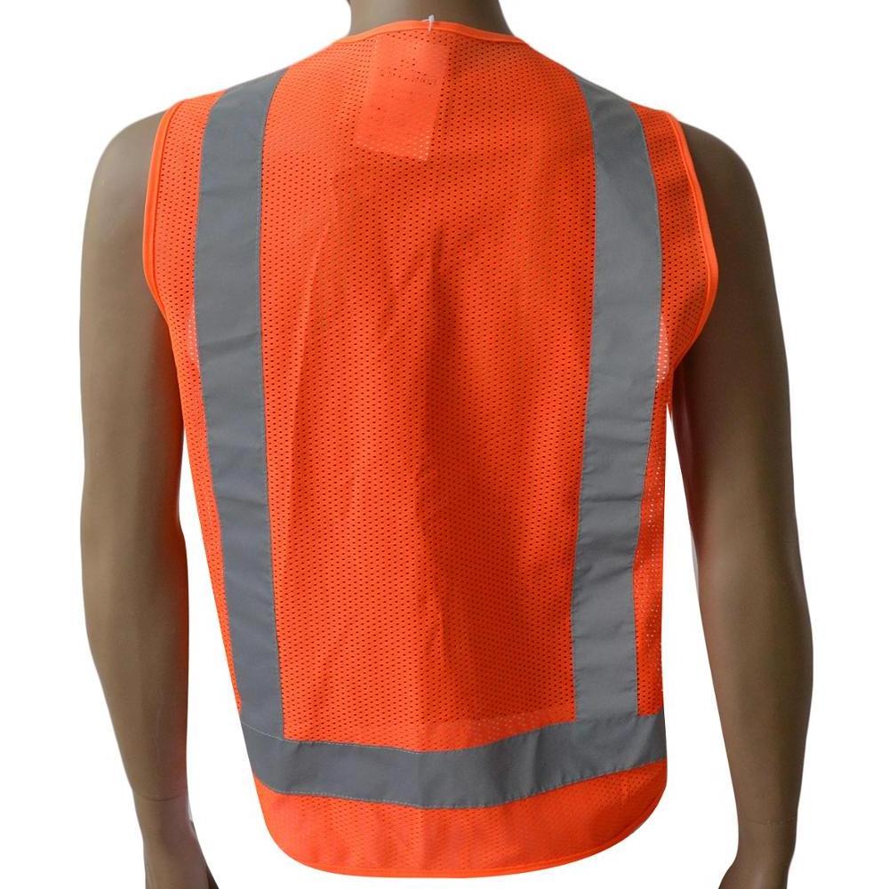 ZUJA  Mesh Breathable Zipper Multi Pockets Fluorescent Orange Safety Vest