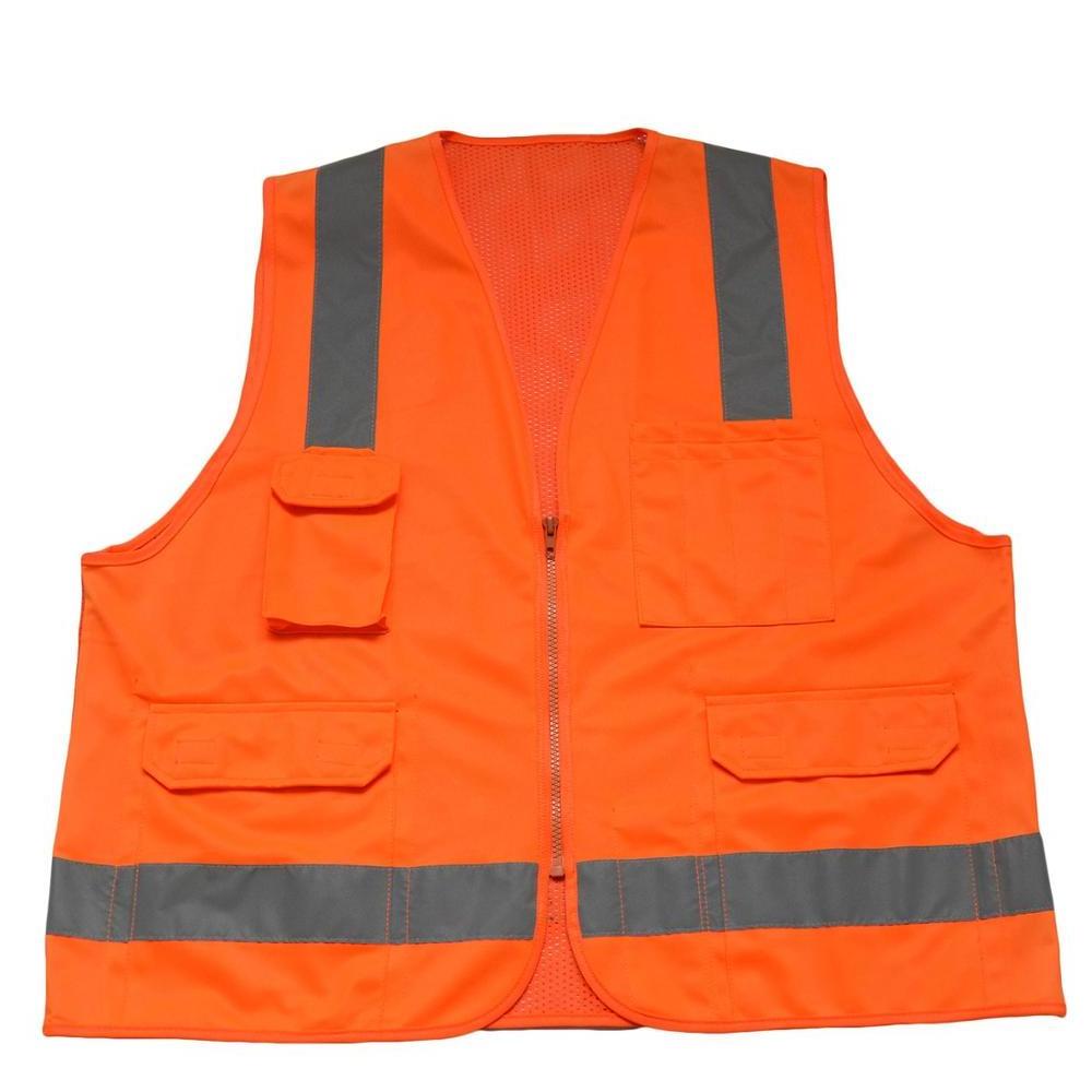 ZUJA  Mesh Breathable Zipper Multi Pockets Fluorescent Orange Safety Vest