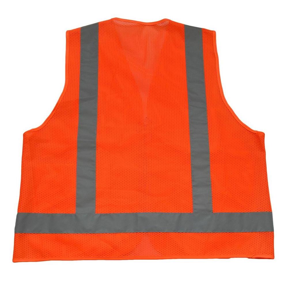 ZUJA  Mesh Breathable Zipper Multi Pockets Fluorescent Orange Safety Vest