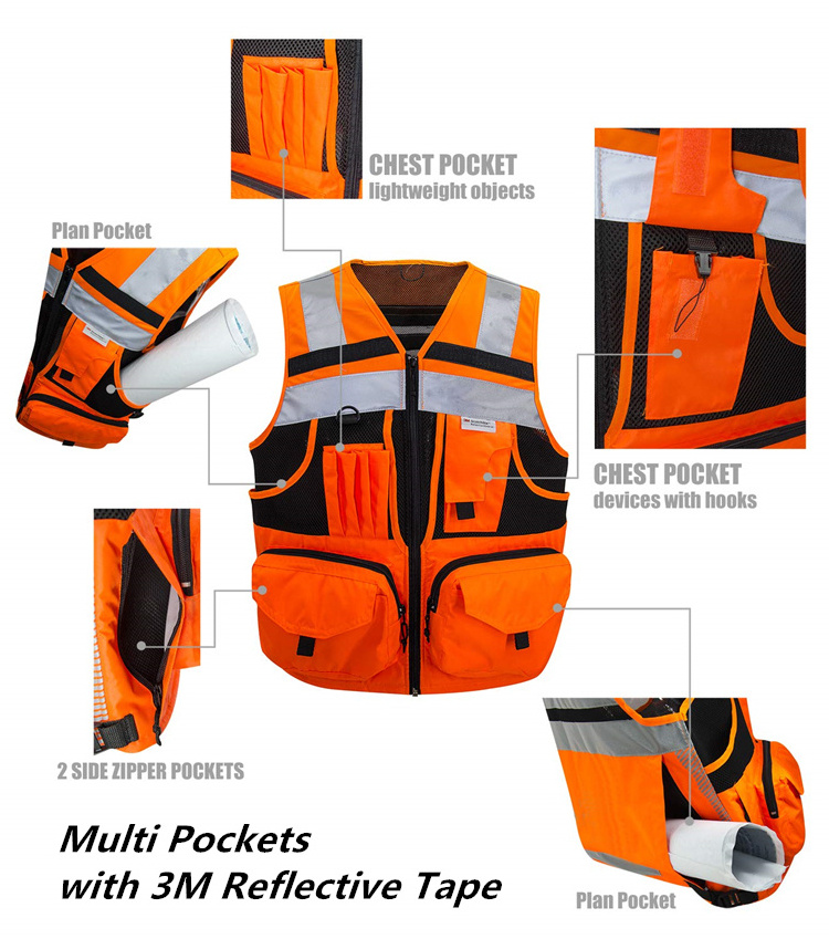 ZUJA Zipper Multi Pockets Heavy Duty Breathable Design Safety Vest