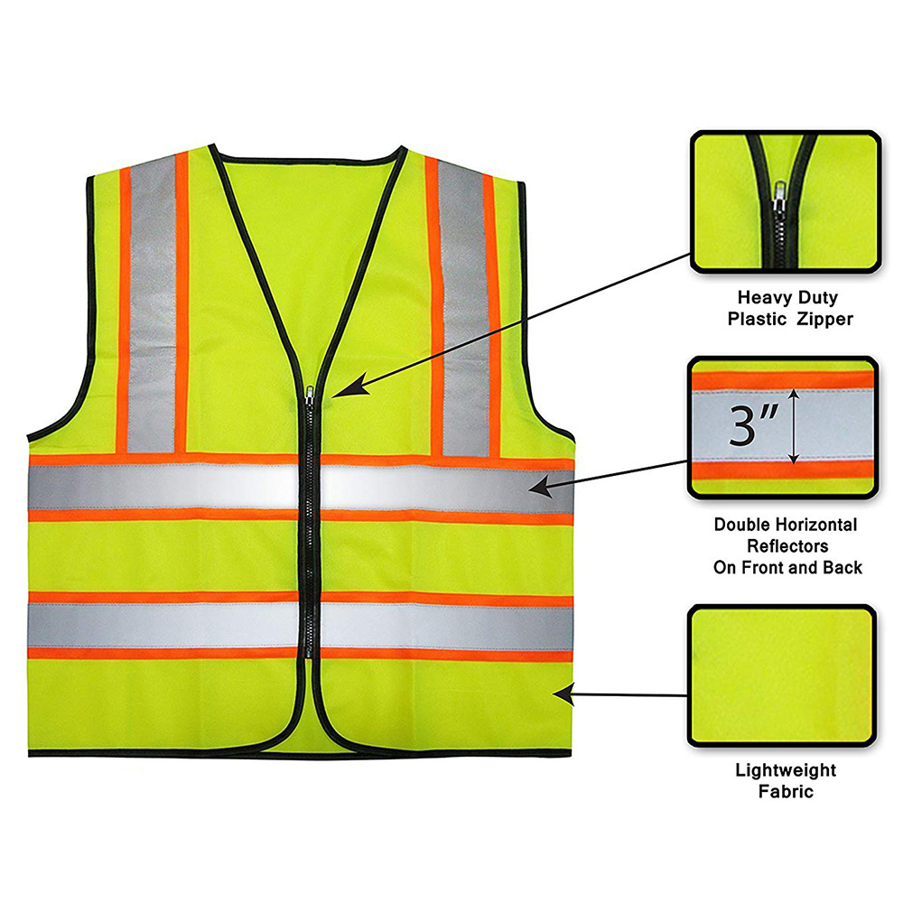 ZUJA Zipper Front High Quality Traffic Application Popular Safety Vest Wholesale Factory Price 100% Polyester Construction Vest