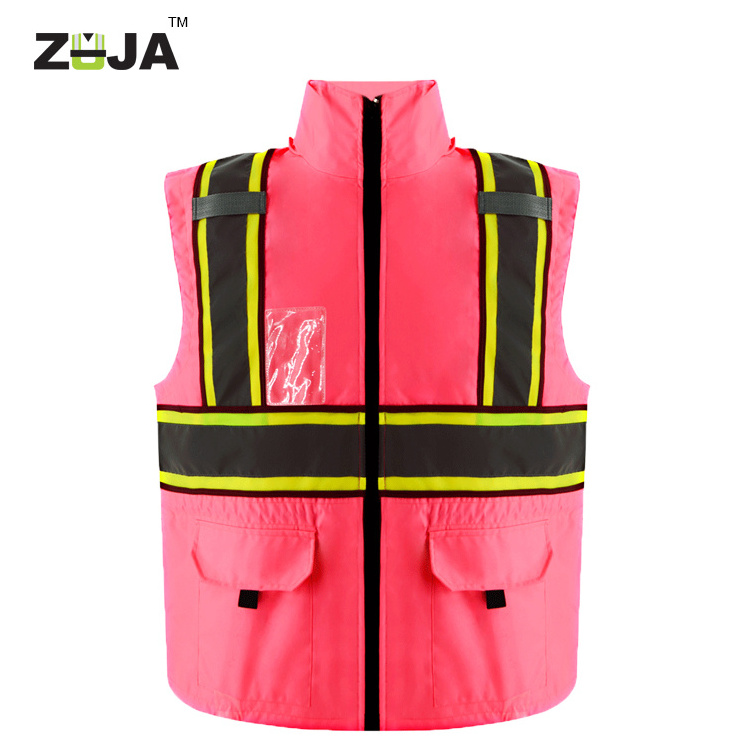 ZUJA Workwear Pink Oxford  Safety Reflective Vest for Woman