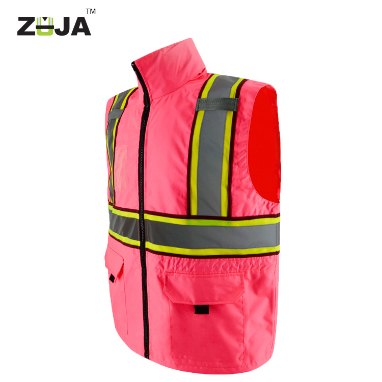 ZUJA Workwear Pink Oxford  Safety Reflective Vest for Woman