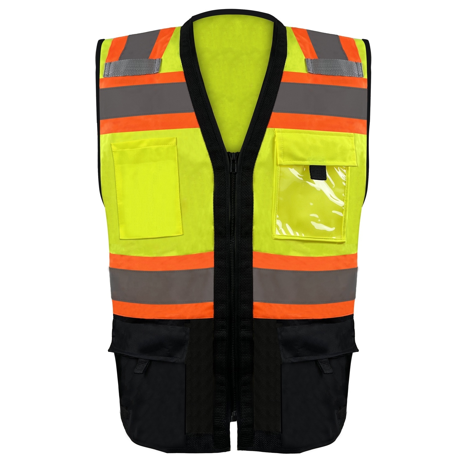 Custom Men Knitted Hi Vis Reflective Vest Jacket Workwear Sonstruction Clothing Safety Work Reflective Vest with Pockets Logo