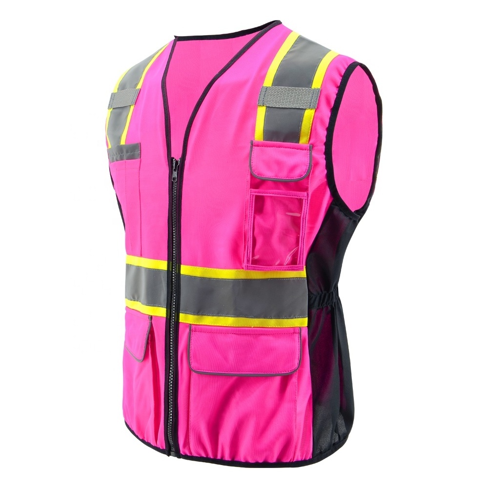 ZUJA Pockets Mesh Hi Vis Vest with Pockets for Women Pink