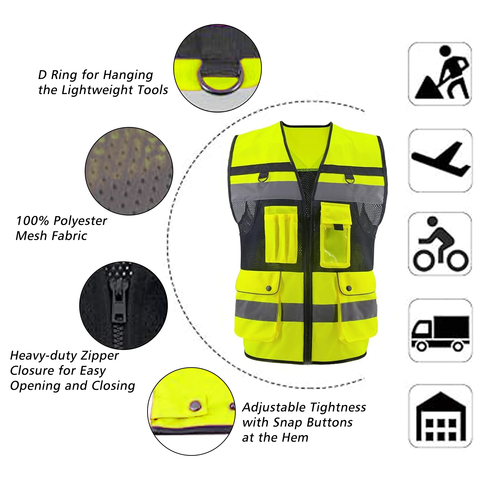 Wholesale High Visibility Reflective Tape Safety Vest Customized 3D Soft Mesh Reflective Safety Vest with Large Capacity Pocket