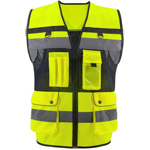 Wholesale High Visibility Reflective Tape Safety Vest Customized 3D Soft Mesh Reflective Safety Vest with Large Capacity Pocket