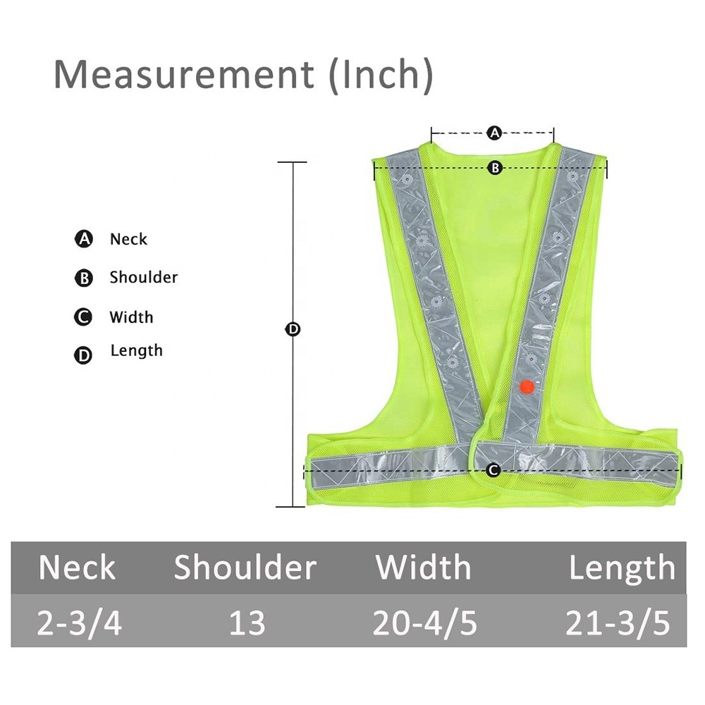 ZUJA Breathable Mesh Traffic Outdoor Warning Fluo Running Flashing Led Safety Vest