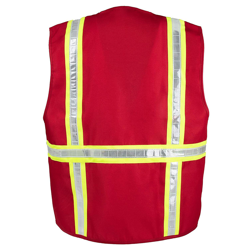 ZUJA Factory Depot Twill Safety Red Reflective Vest With Pockets