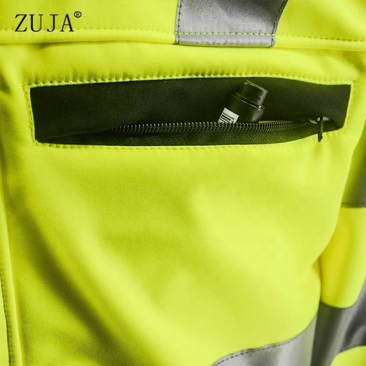 ZUJA High Visibility Green Work Waterproof Reflective Tape Light Men Safety Softshell Winter Jacket