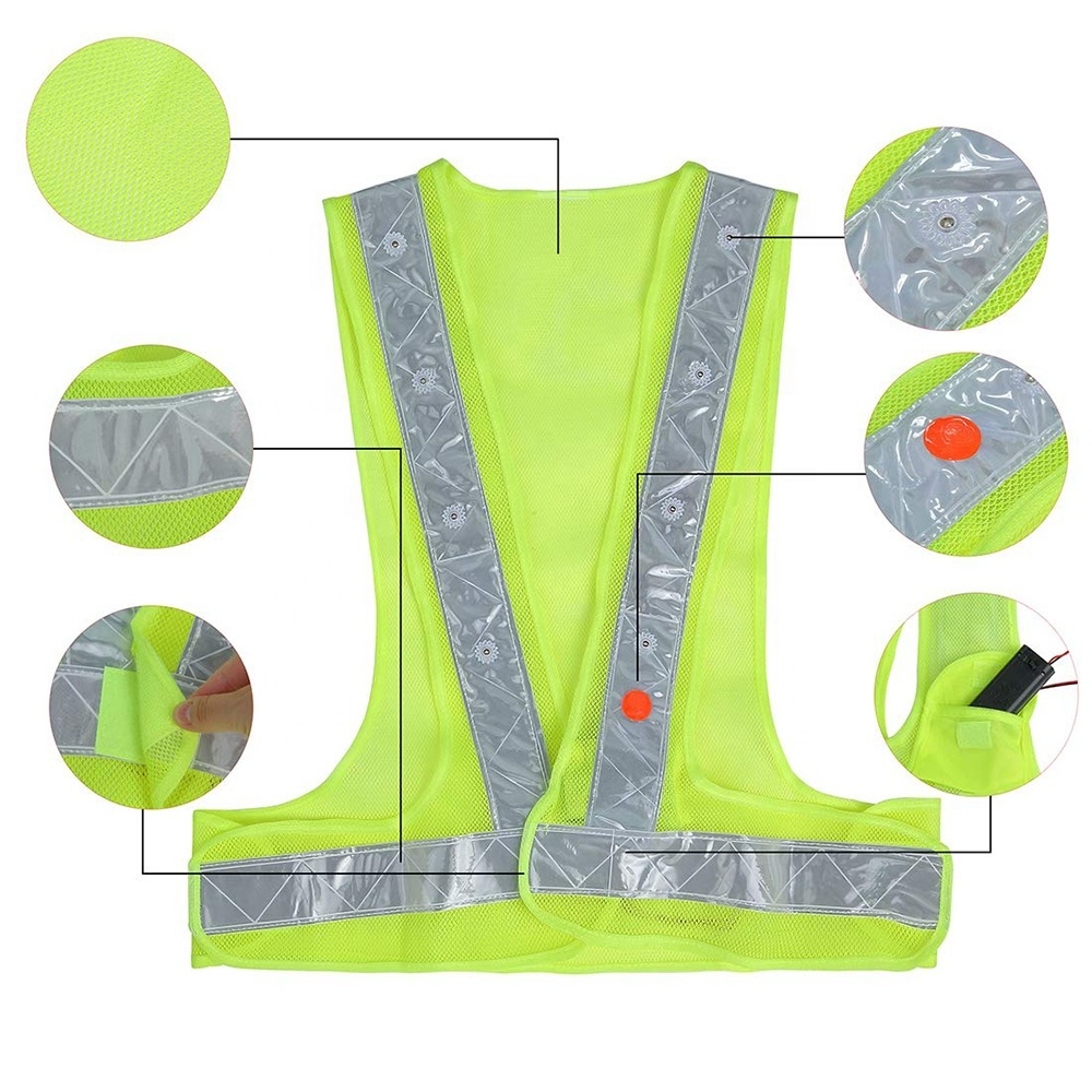 ZUJA Breathable Mesh Traffic Outdoor Warning Fluo Running Flashing Led Safety Vest