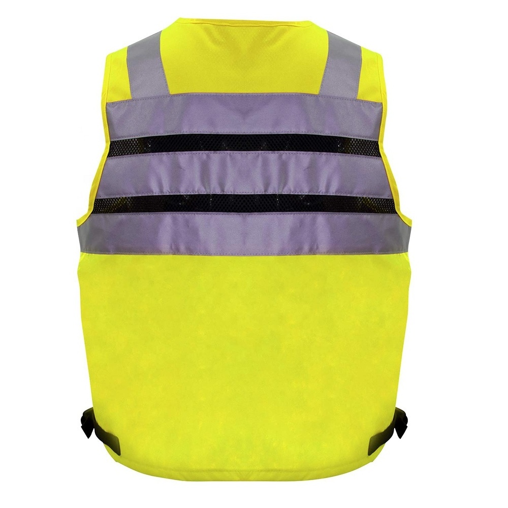 ZUJA Wholesale Zipper Multi Pockets Reflective Tape Safety Vest Breathable Mesh Design Oxford Fabric Safety Vest