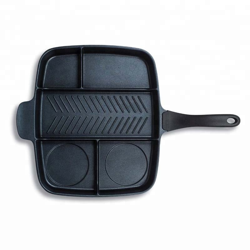 Round Cast Iron Vegetable Oil Grill  Pan With Three Section