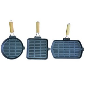 Pre-seasoned Cast Iron Grill Pan With Removable Folding Handle 3pcs set