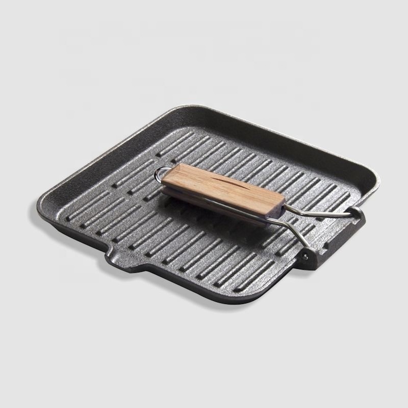 Pre-seasoned Cast Iron Grill Pan With Removable Folding Handle 3pcs set