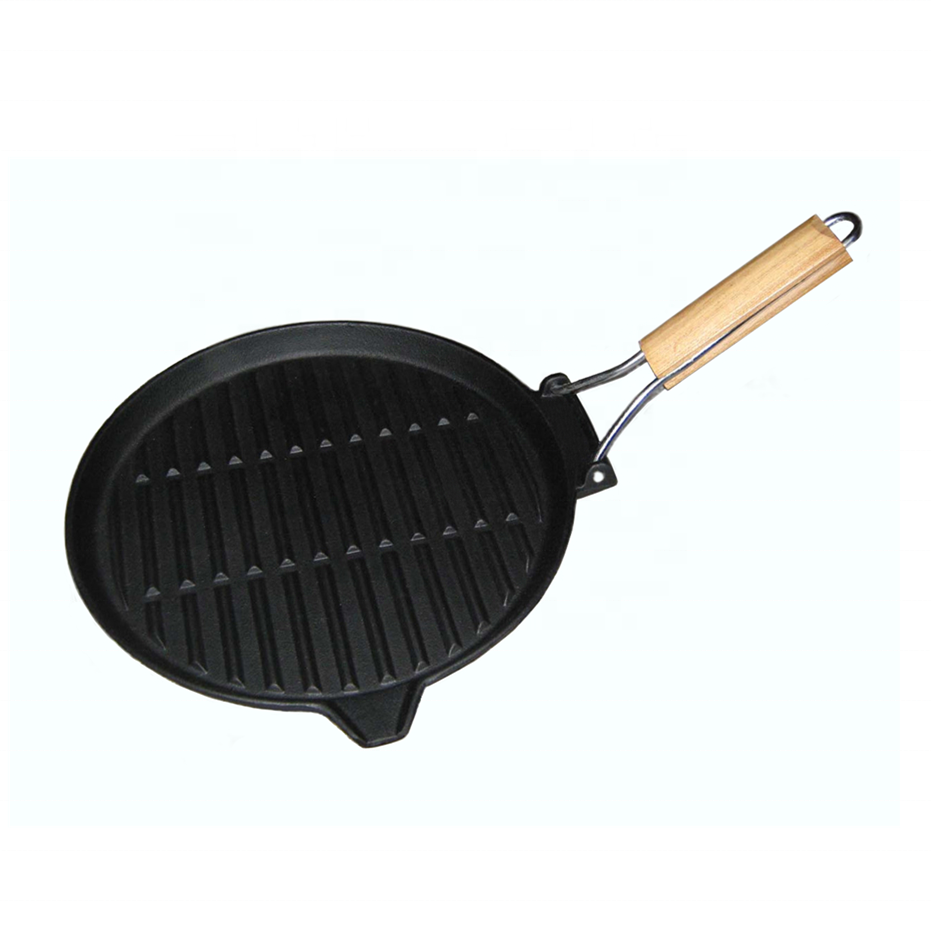 Pre-seasoned Cast Iron Grill Pan With Removable Folding Handle 3pcs set