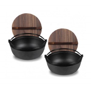 Wholesale vegetable oil cast iron camping Japanese pot with wooden lid