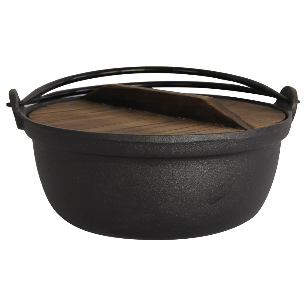 Wholesale vegetable oil cast iron camping Japanese pot with wooden lid