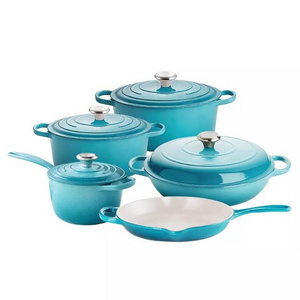 Factory directly supply cast iron non stick sets camping blue enamel cookware