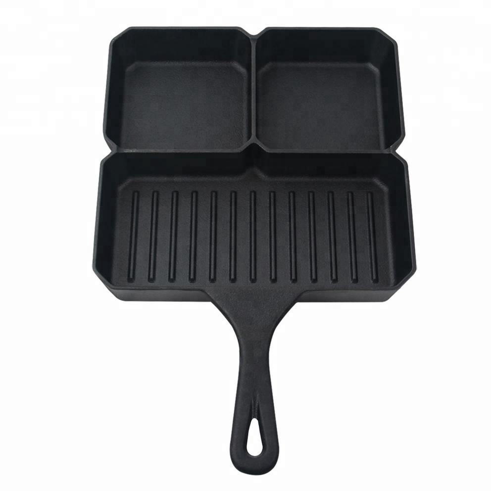 Round Cast Iron Vegetable Oil Grill  Pan With Three Section