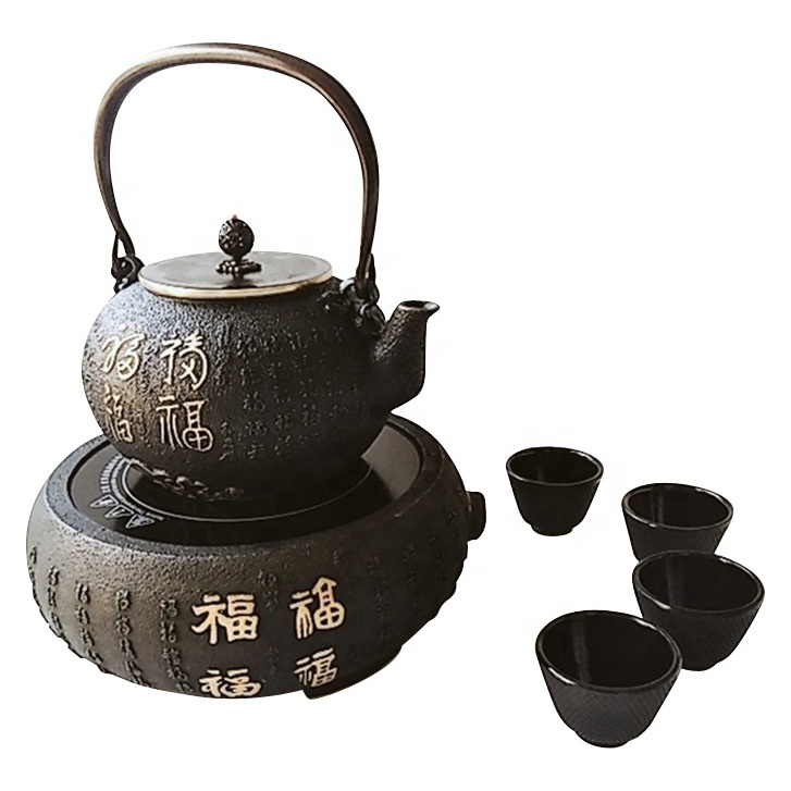 Enameled cast iron tea kettle water pot with cup