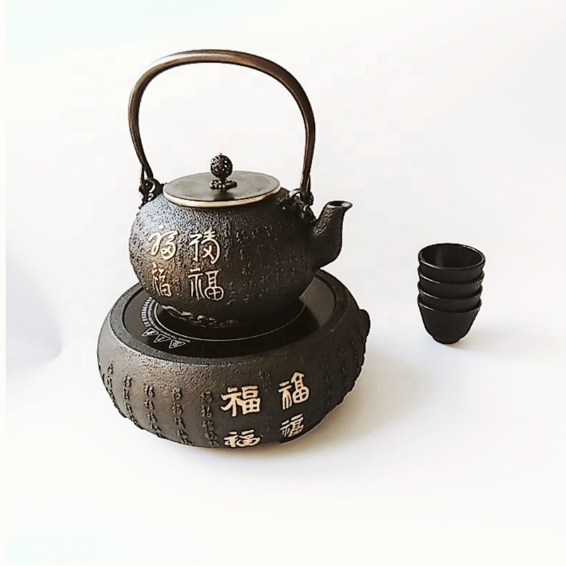 Enameled cast iron tea kettle water pot with cup