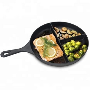 Round Cast Iron Vegetable Oil Grill  Pan With Three Section