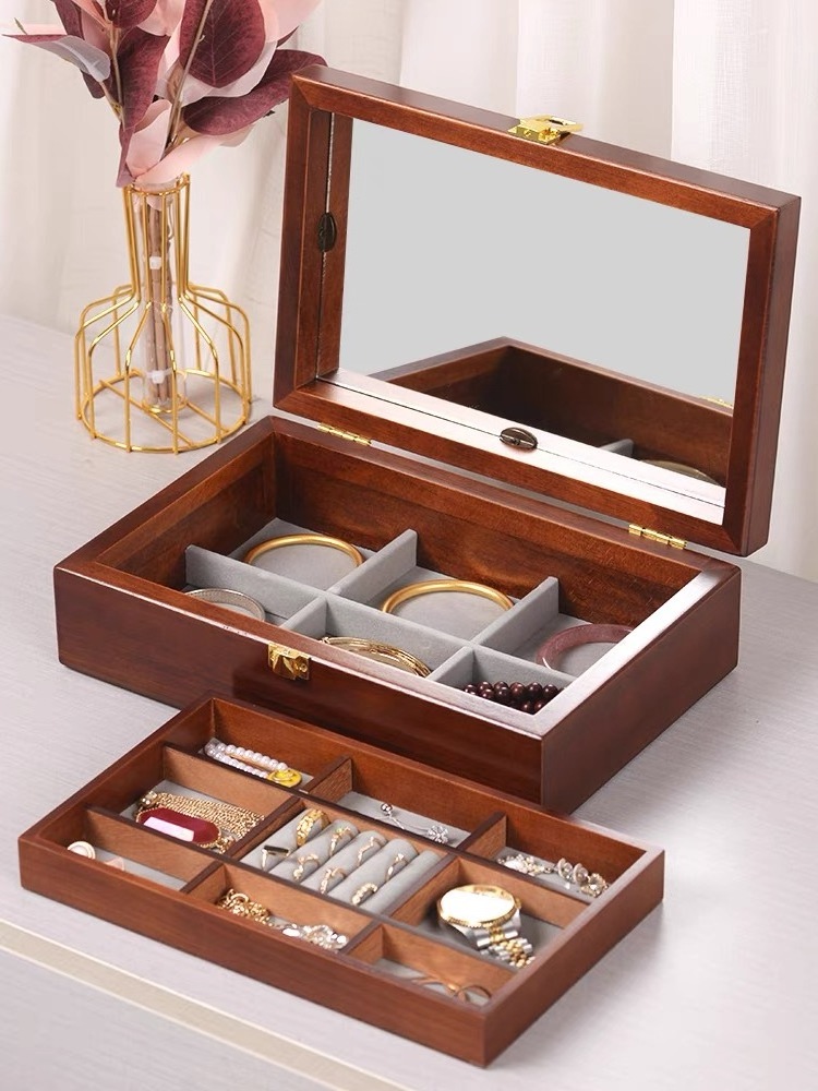 luxury piano big jewelry gift packaging organizer case large storage ring box carved wooden high gloss black walnut