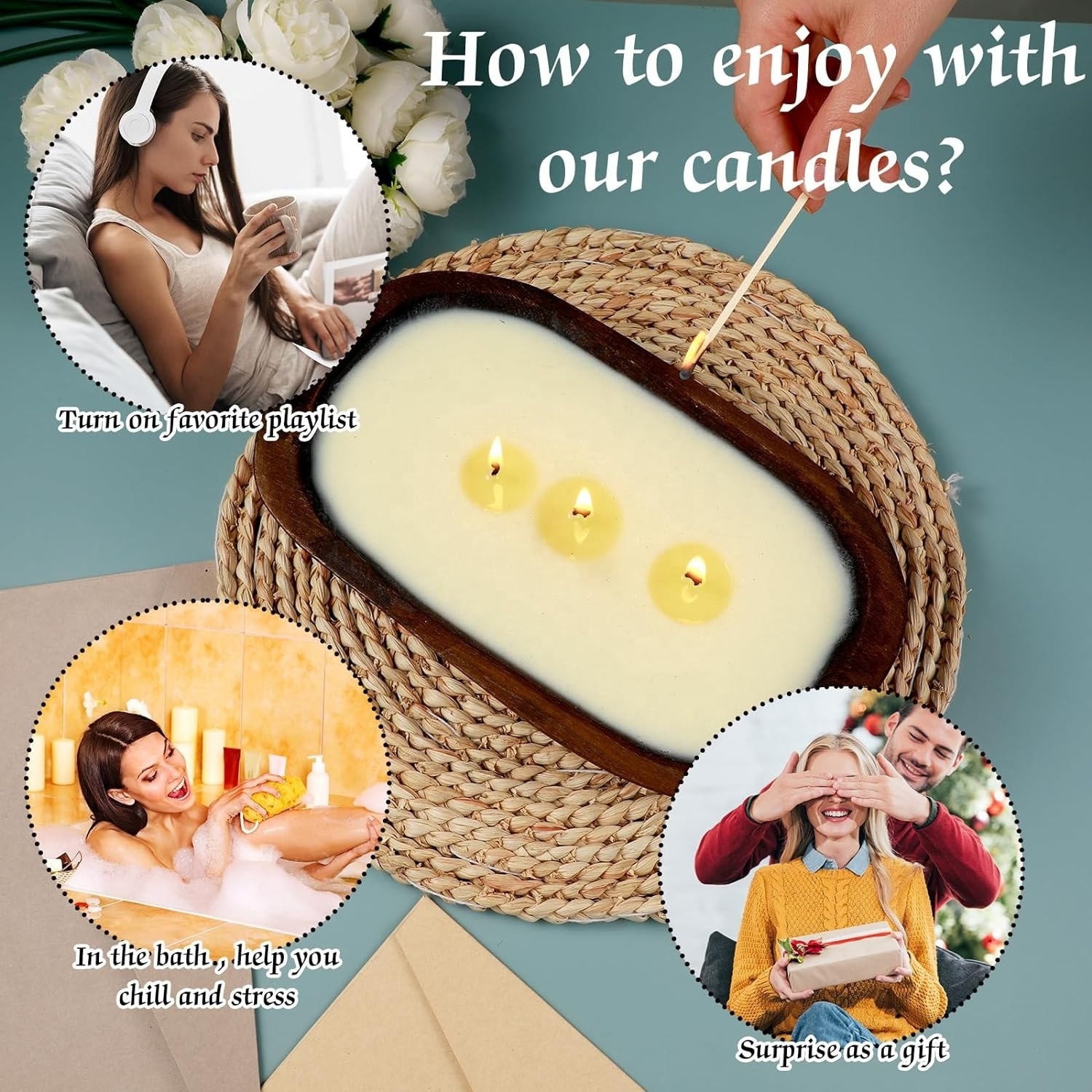 Wholesale Novelty Wooden Dough Bowl Wedding Present Candle Natural Soy Wax Luxury Aromatherapy Wood Dough Bowl Candles