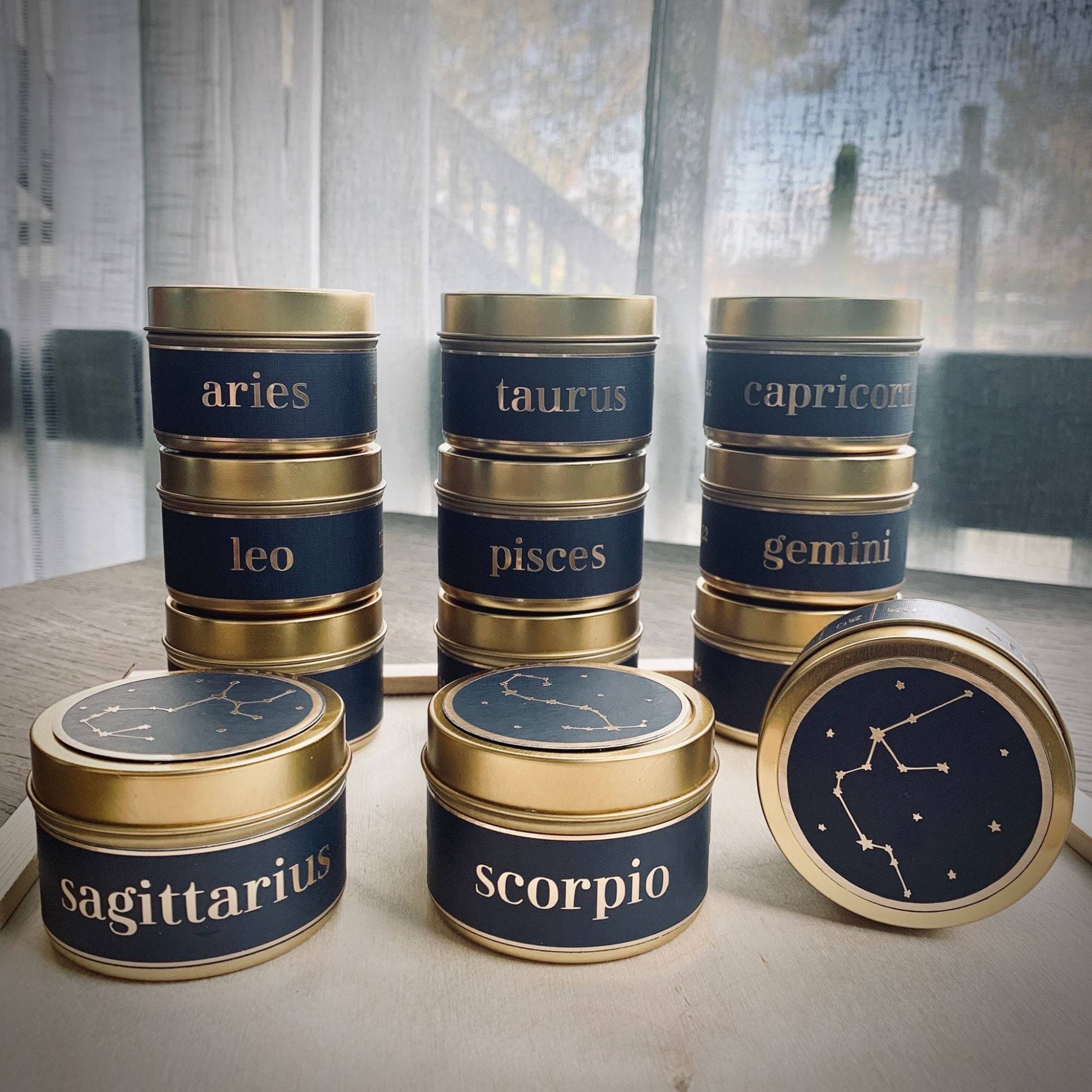 Zodiac candle luxury wholesale tin jar 12 Constellations Gift set handmade zodiac candles with crystals