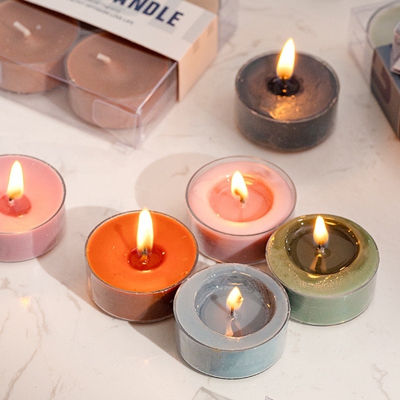 High quality 4 pack non toxic essential oil smokeless multi color scented tealight candles gift set in bulk