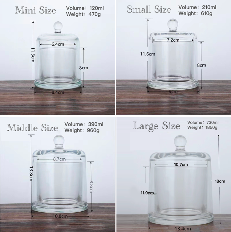 wholesale bell-shaped dome cover candle container empty clear glass Bell shape candle jar holder for candle making