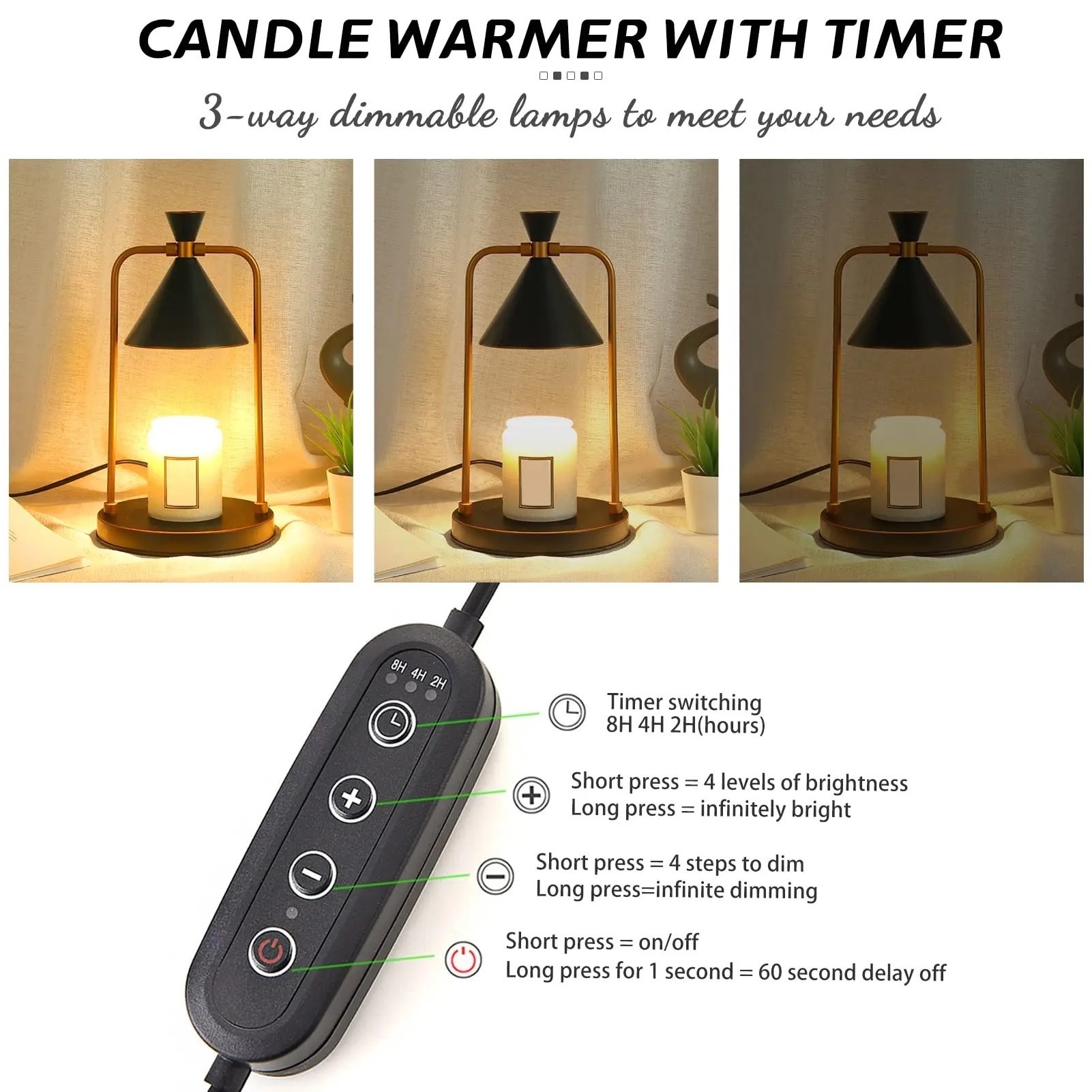 wholesale  candle warmer smokeless electric Adjustable temperature Switch candle warmer lamp with timer