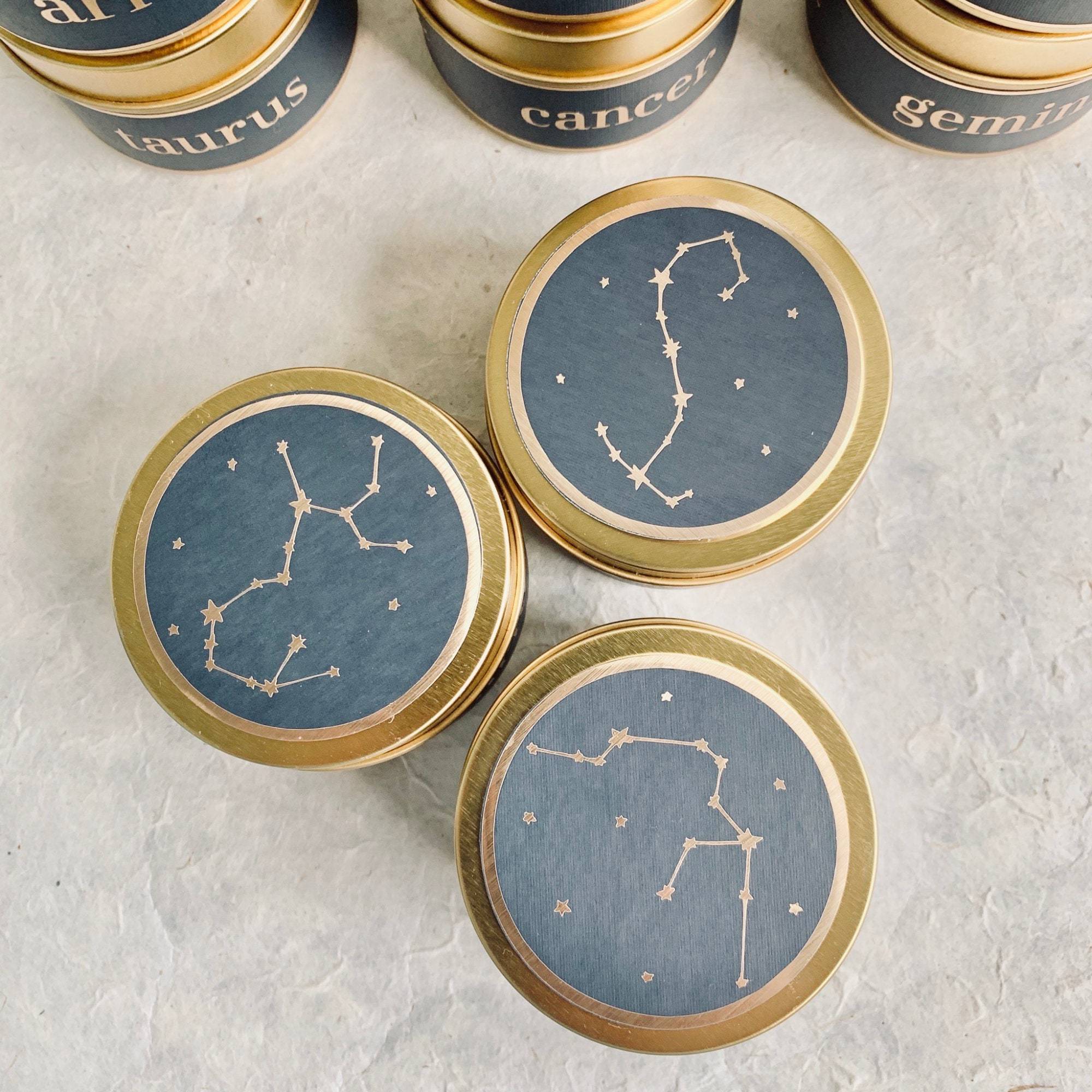 Zodiac candle luxury wholesale tin jar 12 Constellations Gift set handmade zodiac candles with crystals